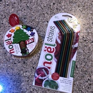 Joie Noël Festive 6 pc Straws and Tree Stopper and 6 pc Wine Glass Charms Set